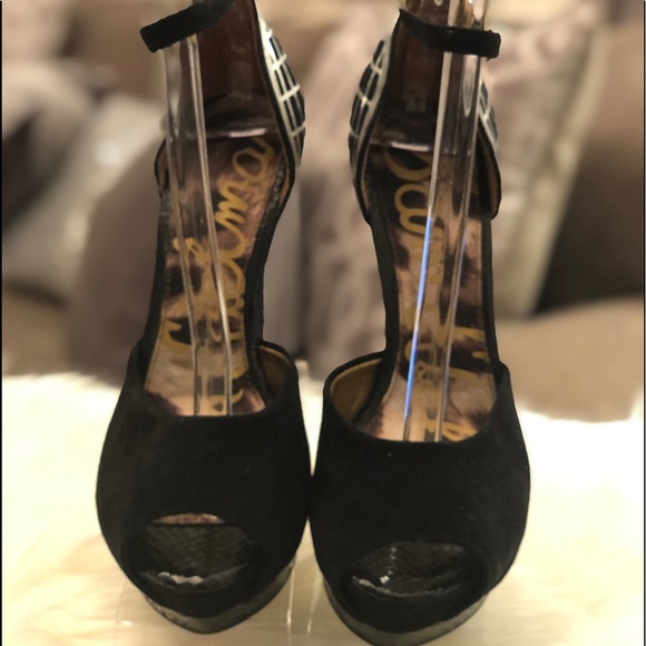 SAM EDELMAN Paulette Black Peep Toe Platforms NWOT - Picture 2 of 4
